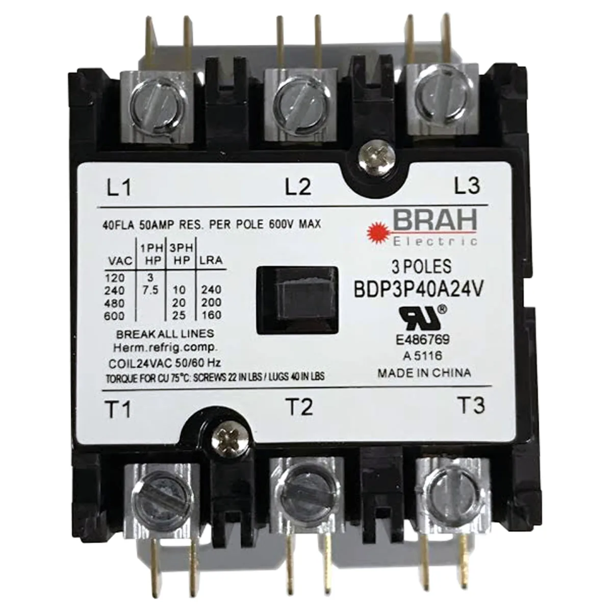 BRAH BDP3P40A380V Definite Purpose Contactor