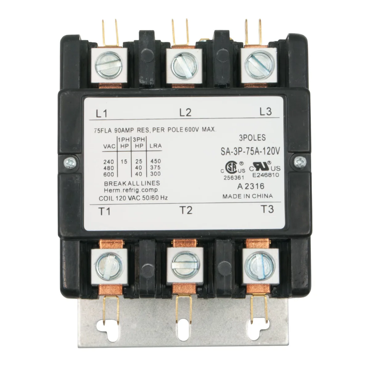 DP75C3P-C replacement Definite Purpose Contactor – BRAH BDP3P75A277V